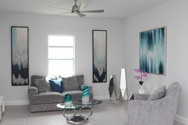 living room with ceiling fan