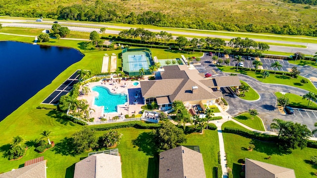 bird's eye view featuring a water view