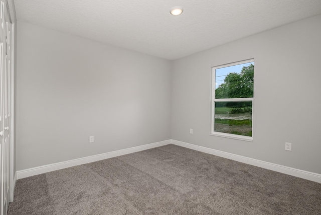 carpeted spare room with a textured ceiling