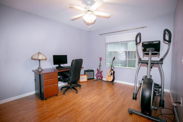 office space featuring light hardwood / wood-style floors and ceiling fan