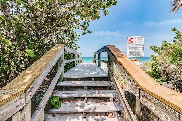 exterior space featuring a view of the beach