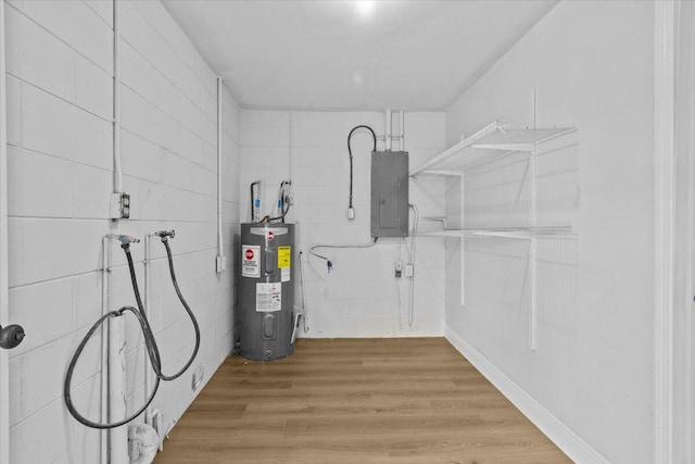 utility room with electric water heater and electric panel