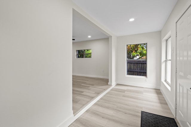 foyer featuring plenty of natural light and light hardwood / wood-style flooring