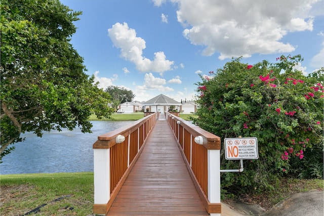 view of property's community featuring a gazebo and a water view