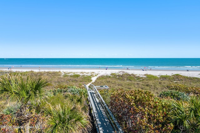 view of water feature featuring a beach view