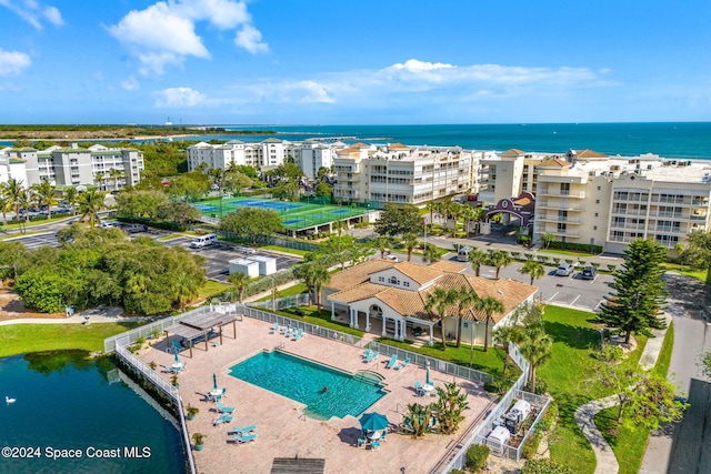 bird's eye view featuring a water view