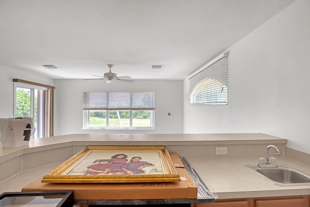 kitchen with ceiling fan and sink