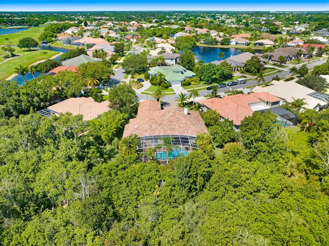 bird's eye view featuring a water view