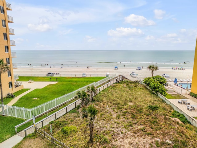 property view of water featuring a view of the beach