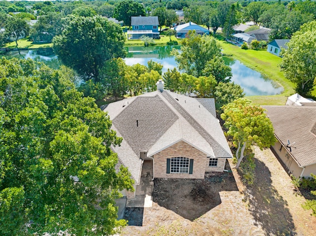 drone / aerial view featuring a water view