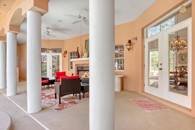 view of patio / terrace featuring ceiling fan, french doors, and an outdoor hangout area