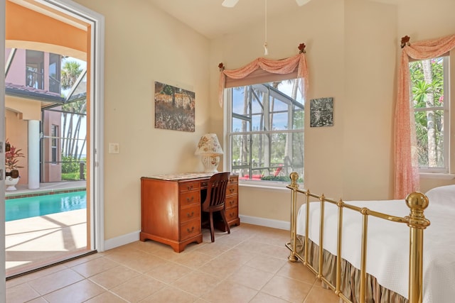 home office with light tile patterned flooring