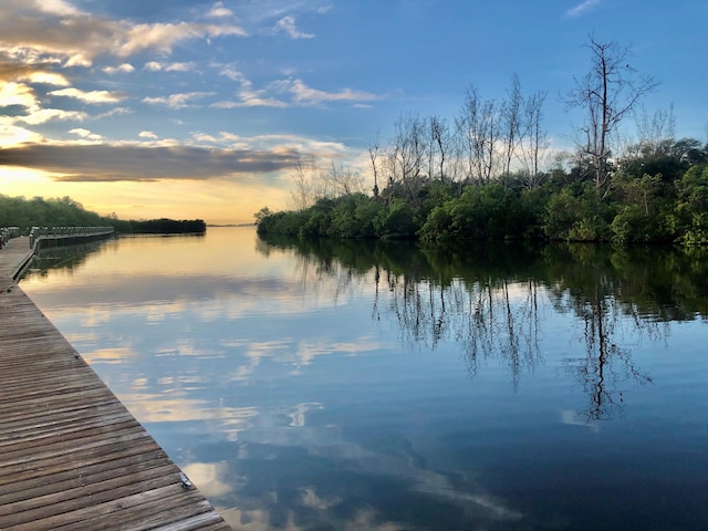 view of dock with a water view