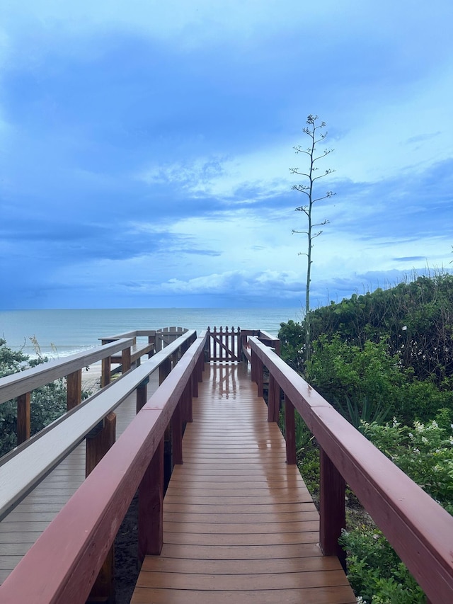 view of dock with a water view