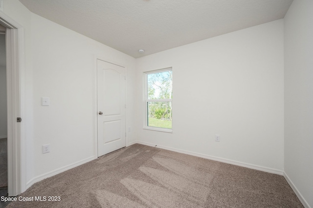 interior space featuring a textured ceiling and carpet flooring