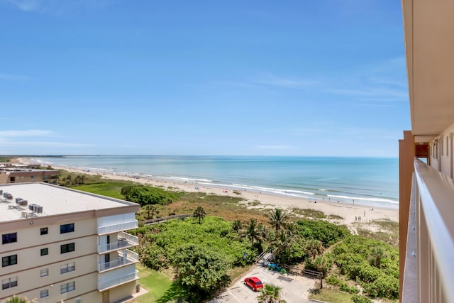 view of water feature with a beach view