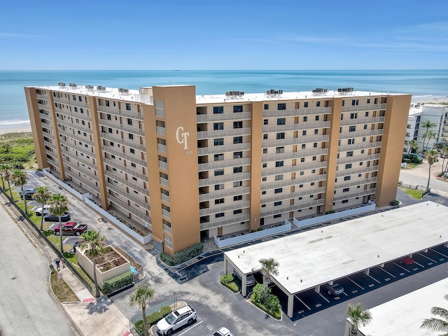 view of building exterior featuring a water view