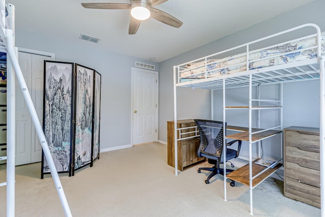 bedroom featuring carpet and ceiling fan