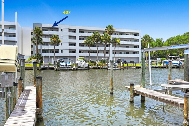 view of dock featuring a water view