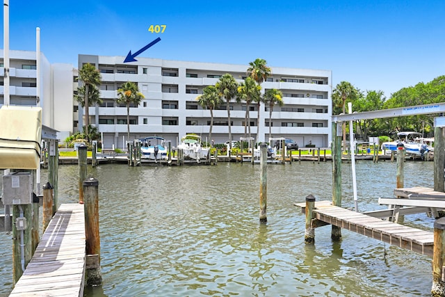 dock area featuring a water view