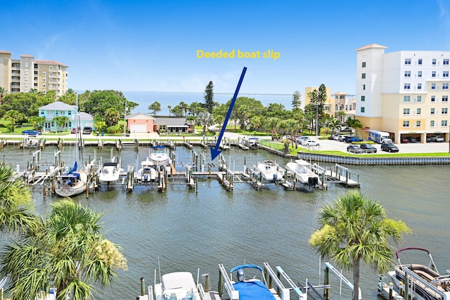 property view of water featuring a dock