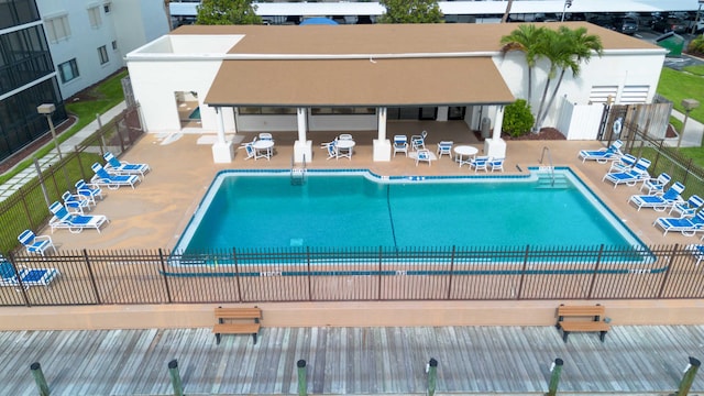 view of swimming pool featuring a patio