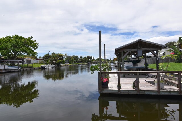 view of dock with a water view