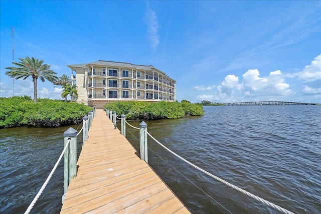 dock area featuring a water view