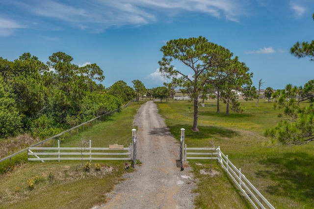 view of road with a rural view