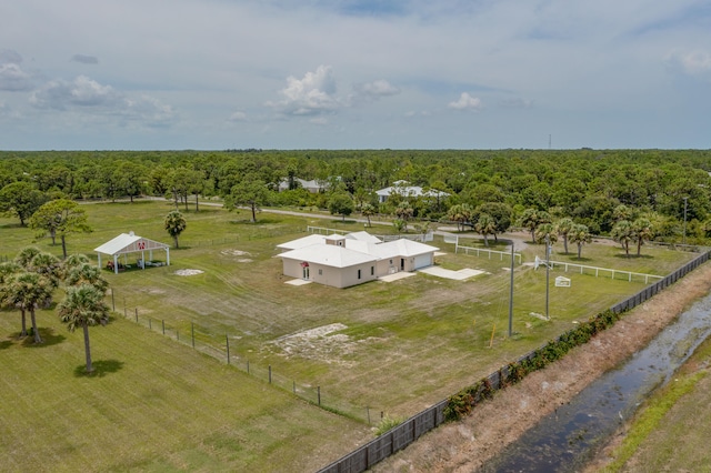 birds eye view of property featuring a rural view