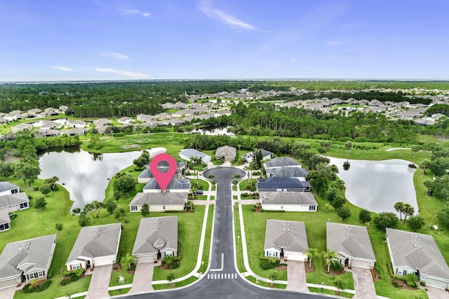 bird's eye view featuring a water view