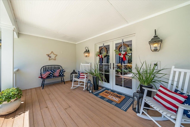 wooden terrace with french doors