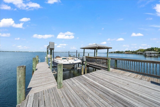 view of dock with a water view