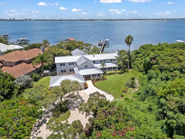 aerial view with a water view