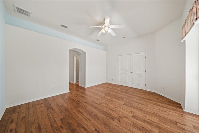 interior space featuring ceiling fan and hardwood / wood-style floors