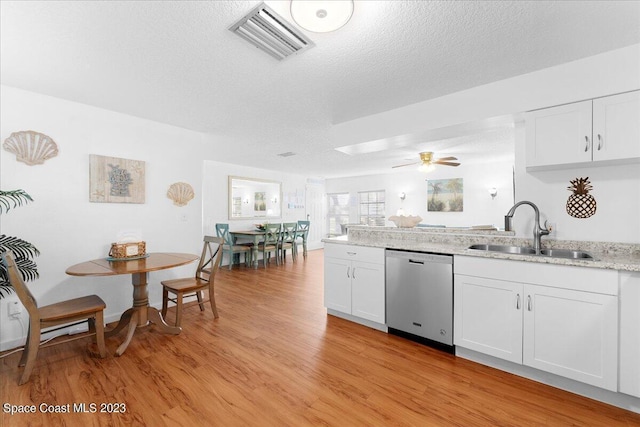 202 Monroe Ave, Cape Canaveral, FL 32920 - kitchen featuring sink, stainless steel dishwasher, white cabinets, and a textured ceiling