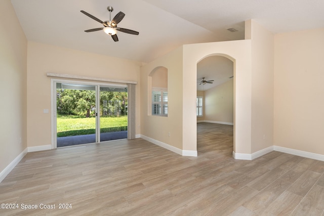 spare room featuring light hardwood / wood-style floors and ceiling fan