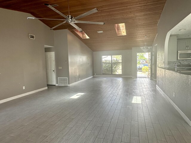 368 Fairgreen Pl, Casselberry, FL 32707 - unfurnished living room featuring ceiling fan, visible vents, wooden ceiling, and wood finished floors