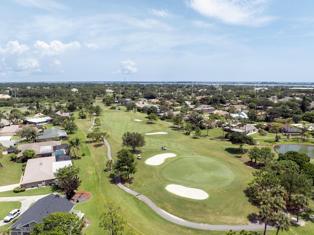 bird's eye view featuring a residential view, a water view, and golf course view