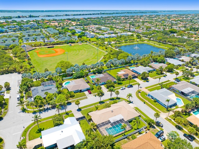 aerial view with a water view