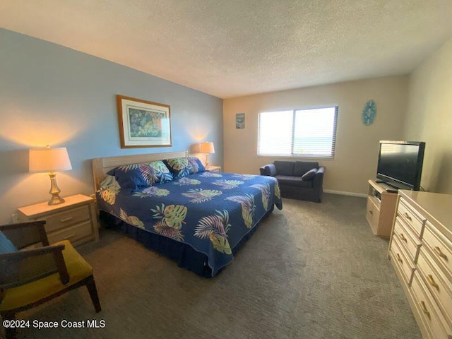 bedroom featuring carpet flooring and a textured ceiling