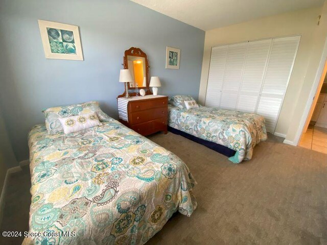 7520 Ridgewood Ave Unit 507, Cape Canaveral, FL 32920 - bedroom featuring carpet floors, a closet, and baseboards