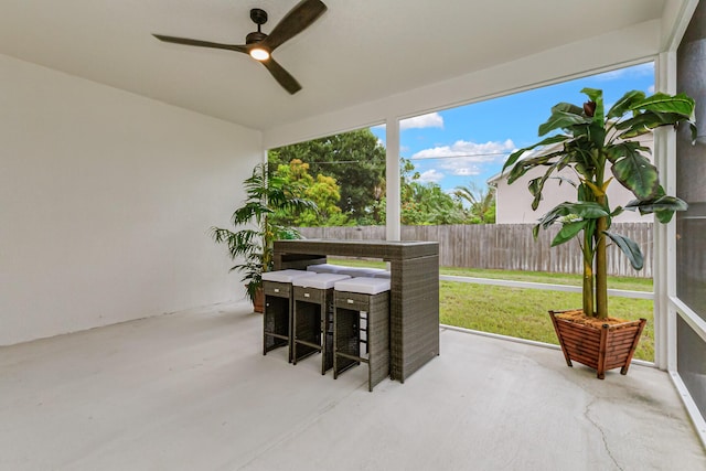 exterior space with a patio area and ceiling fan