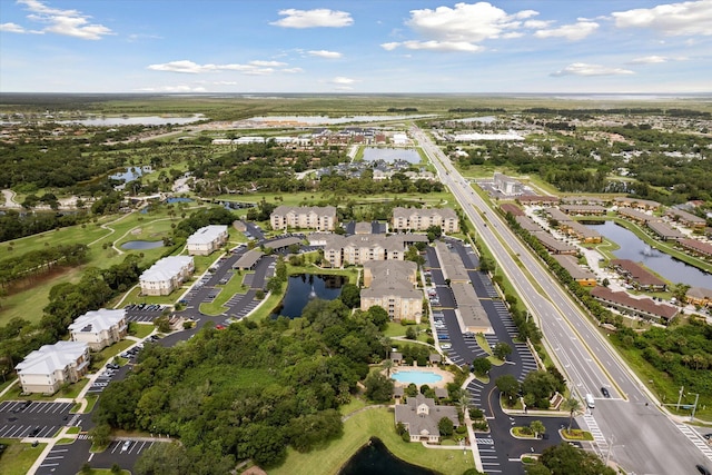 bird's eye view featuring a water view