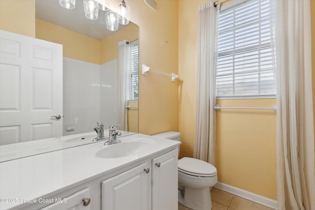 bathroom with tile patterned floors, toilet, and vanity