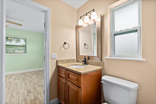 bathroom featuring hardwood / wood-style floors, vanity, and toilet