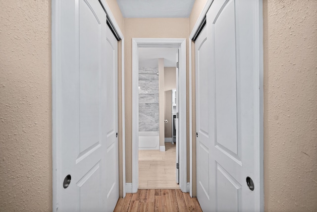 hall with light hardwood / wood-style flooring