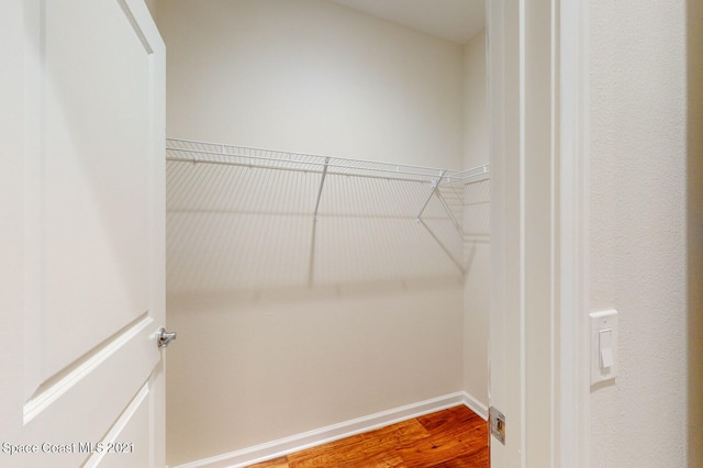 walk in closet with hardwood / wood-style floors