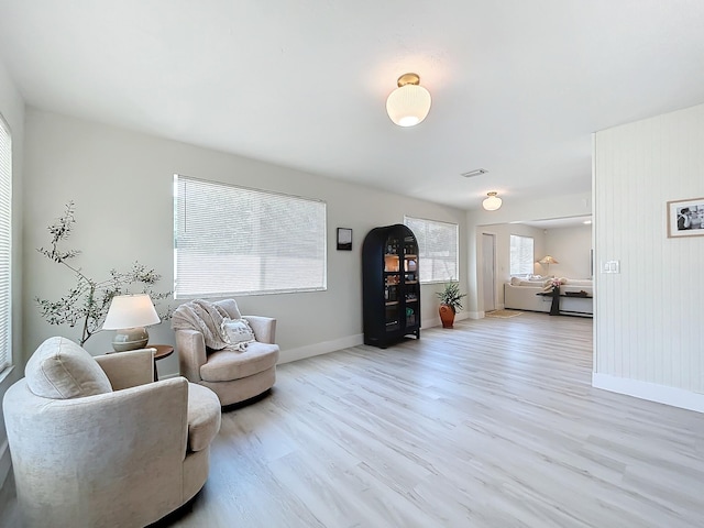 sitting room with light hardwood / wood-style floors