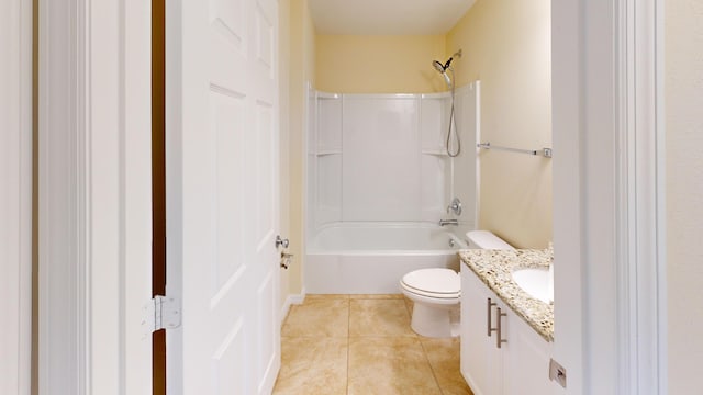 full bathroom with tile patterned floors, vanity, toilet, and shower / tub combination